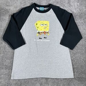 Y2K SpongeBob‎ SquarePants T-Shirt Men's Medium Gray Raglan Sleeve I'm Kidding